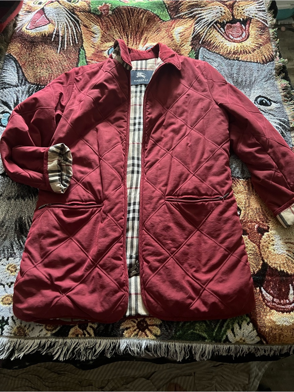 Burberry Vintage Quilted Women's Coat in Burgundy